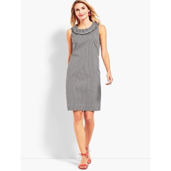 Talbots Women’s Gingham Pleated Neck Shift Dress Black White Size 10 - Picture 1 of 6